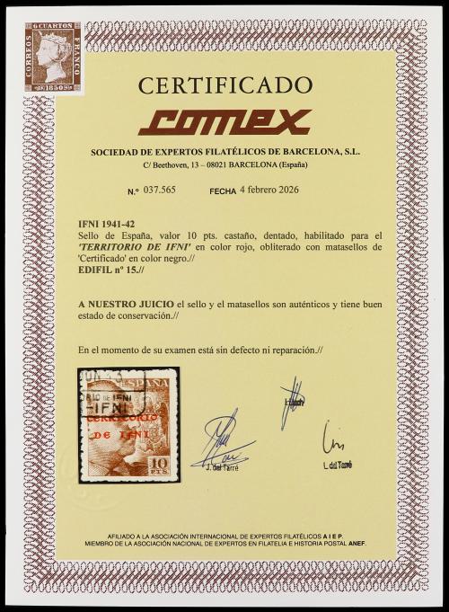 º COLONIAS ESPAÑOLAS: IFNI. Ed. 15. 10 pts. castaño. Muy bie