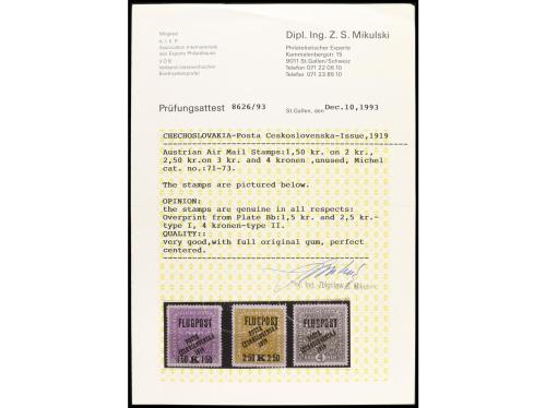 * CHECOSLOVAQUIA. Yv. 62/4, Sc. B37/9, Mi. 71/3. 1919. SERIE