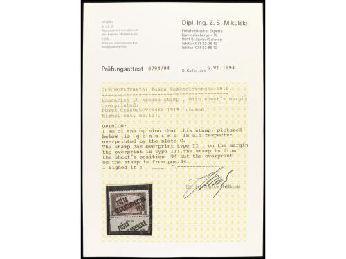 * CHECOSLOVAQUIA. Yv. 93/4, Sc. B89/90, Mi. 136/37. 1919. 5 