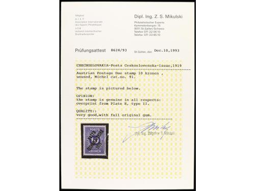 * CHECOSLOVAQUIA. Yv. 133, Sc. B57, Mi. 91. 1919. 10 Kr. azu