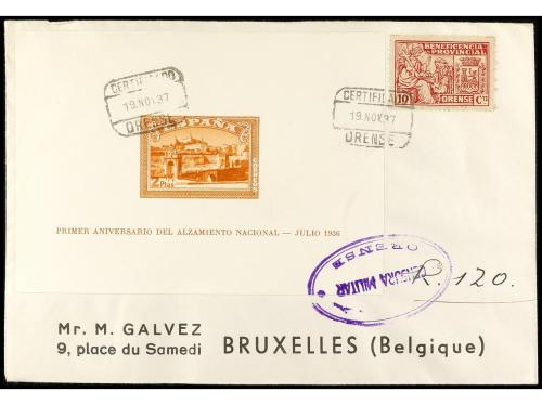 ✉ ESPAÑA. Ed. 838/39. 1937. ORENSE a BÉLGICA. HB sin dentar 