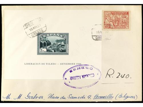 ✉ ESPAÑA. Ed. 838/39. 1937. ORENSE a BÉLGICA. HB sin dentar 