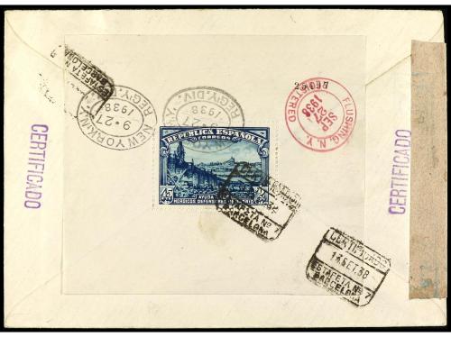 ✉ ESPAÑA. Ed. 757sdv, 758. 1938. BARCELONA a NEW YORK. 45 ct