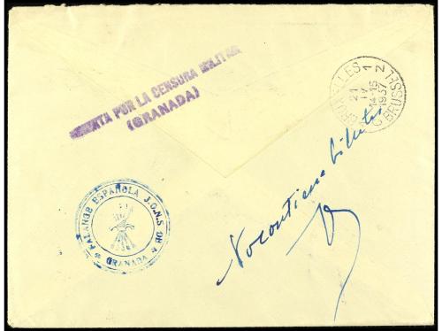 ✉ ESPAÑA. Ed. NE 56/57. 1937. GRANADA a BÉLGICA. 30 cts. ver