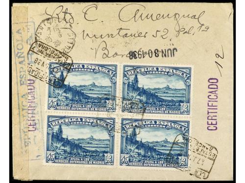 ✉ ESPAÑA. Ed. 757 (6). 1938. BARCELONA a FRANCIA. 45 cts. + 