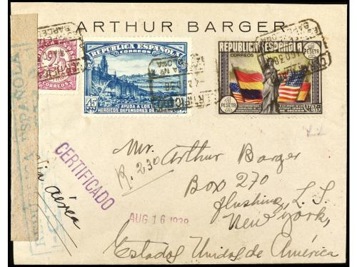 ✉ ESPAÑA. Ed. 757, 763. 1938. BARCELONA a NEW YORK. 45 cts. 