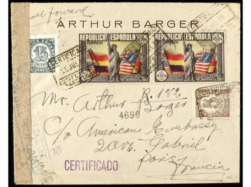 ✉ ESPAÑA. Ed. 763 (2), 757 (4). 1938. BARCELONA a FRANCIA. 1