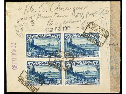 ✉ ESPAÑA. Ed. 763 (2), 757 (4). 1938. BARCELONA a FRANCIA. 1