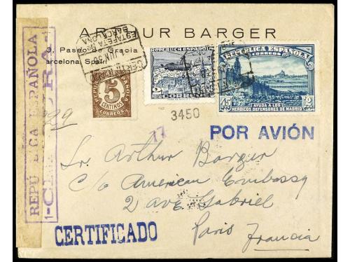 ✉ ESPAÑA. Ed. 757, 764. 1938. BARCELONA a FRANCIA. 45 + 2 pt