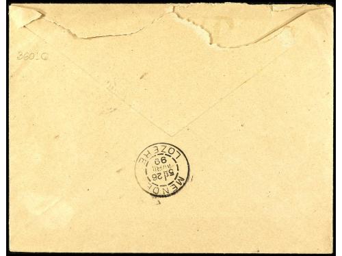 ✉ ESPAÑA. Ed. 215. 1899. IRÚN a FRANCIA. 5 cts. azul y sello