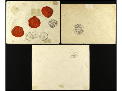 ✉ ESPAÑA. 1892-1900. Conjunto de tres cartas, diversos franq