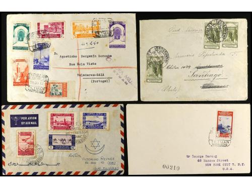 ✉ ESPAÑA. 1928-1955. Conjunto de 16 cartas con diversos fran