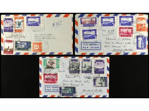 ✉ ESPAÑA. 1928-1955. Conjunto de 16 cartas con diversos fran