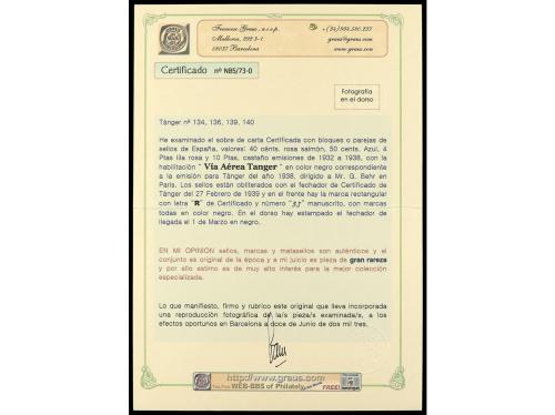 ✉ COLONIAS ESPAÑOLAS: TANGER. 1938-39. Conjunto de cartas co