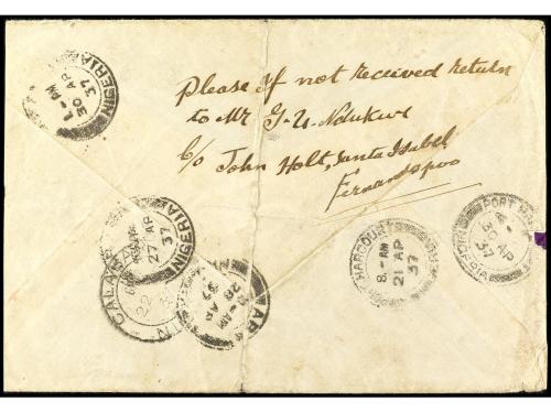 ✉ COLONIAS ESPAÑOLAS: GUINEA. 1937. STA. ISABEL a NIGERIA. C