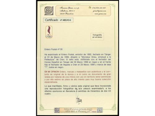 ✉ COLONIAS ESPAÑOLAS: TANGER. 1899. TÁNGER a ORAN (Argelia).