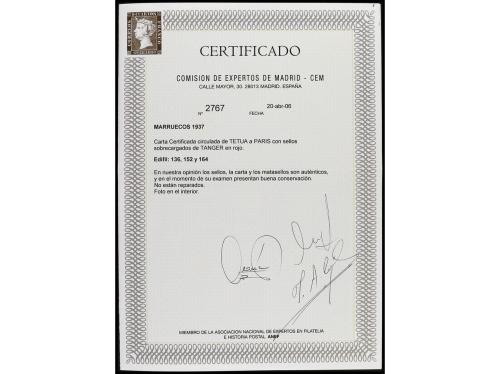 ✉ COLONIAS ESPAÑOLAS: TANGER. 1937. TETUÁN a PARÍS. Circulad