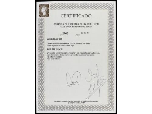 ✉ COLONIAS ESPAÑOLAS: TANGER. 1937. TETUÁN a PARÍS. Circulad