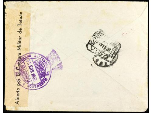 ✉ COLONIAS ESPAÑOLAS: TANGER. 1937. TETUAN a FRANCIA. Circul