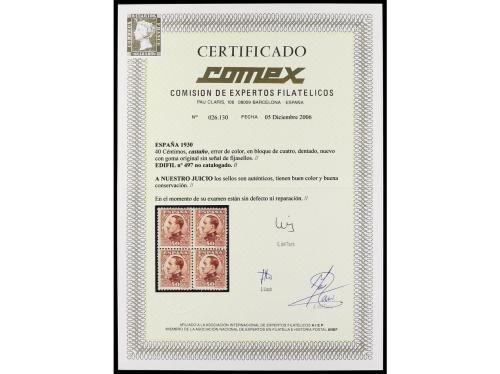 ** ESPAÑA. Ed. 497ec. 40 cts. castaño. ERROR DE COLOR en blo