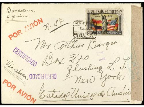 ✉ ESPAÑA. Ed. 758a, 765. 1938. BARCELONA a NEW YORK. Aéreo +