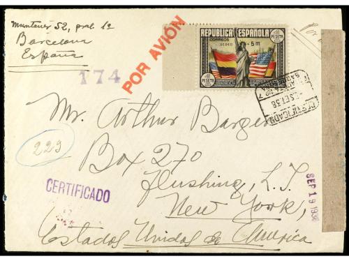 ✉ ESPAÑA. Ed. 764, 764. 1938. BARCELONA a NEW YORK. Aéreo + 