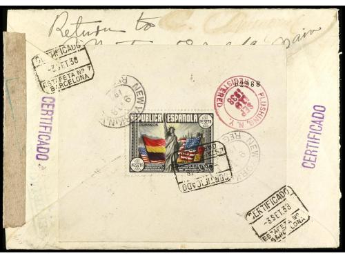 ✉ ESPAÑA. Ed. 764, 764. 1938. BARCELONA a NEW YORK. Aéreo + 