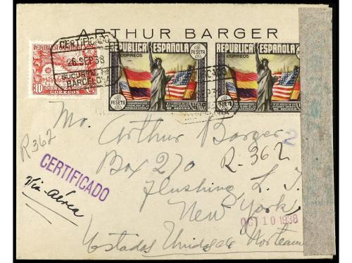 ✉ ESPAÑA. Ed. 763 (2), 757a (4). 1938. BARCELONA a NEW YORK.