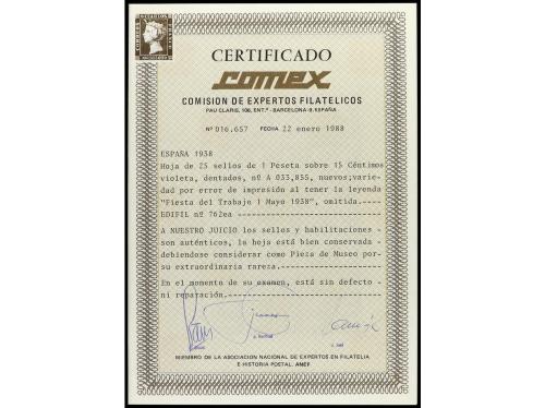 ** ESPAÑA. Ed. 762hpa. 1 pta. s. 15 cts. violeta SIN HABILIT