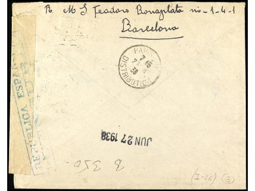 ✉ ESPAÑA. Ed. 757, 673 (3), 745. 1938. BARCELONA a FRANCIA. 
