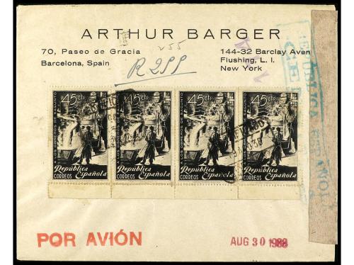 ✉ ESPAÑA. Ed. 757, 773 (4). 1938. BARCELONA a NEW YORK. 45 c