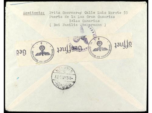 ✉ ESPAÑA. Ed. 903, 912, 871. 1940. PUERTO DE LUZ a ALEMANIA.