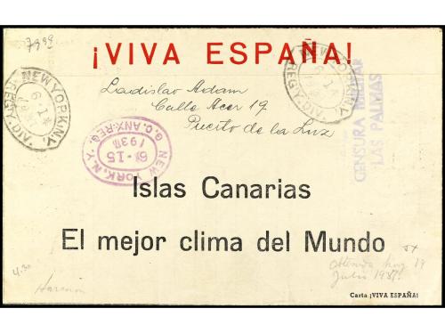 ✉ ESPAÑA: CANARIAS. Ed. 20/22. 1937. SERIE COMPLETA más fran