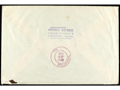 ✉ ESPAÑA. Ed. 947 (4), 1108. 1952. BARCELONA a U.S.A. 90 cts