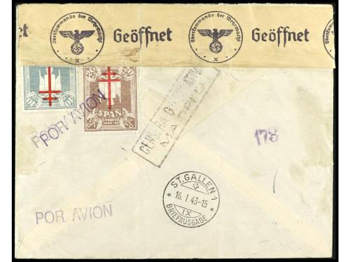 ✉ ESPAÑA. Ed. 954/56 (2), 957/60. 1942. MADRID a SUIZA. Prec