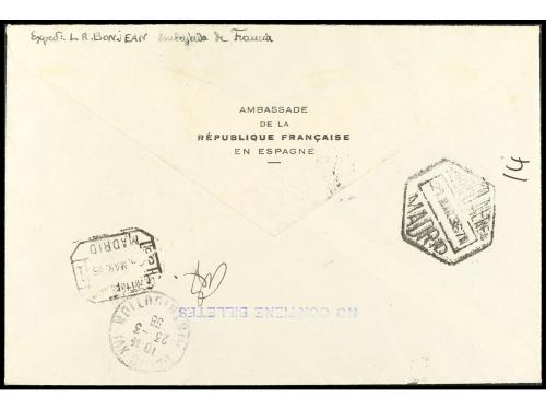 ✉ ESPAÑA. Ed. 711/12, 725. 1936. MADRID a PARÍS. Carta certi
