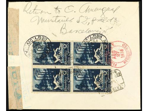 ✉ ESPAÑA. Ed. 763, 685 (2), 774 (4). 1938. BARCELONA a NEW Y
