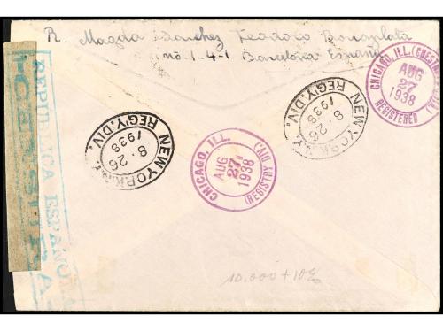 ✉ ESPAÑA. Ed. 763, 674, 773. 1938. BARCELONA a U.S.A. Carta 