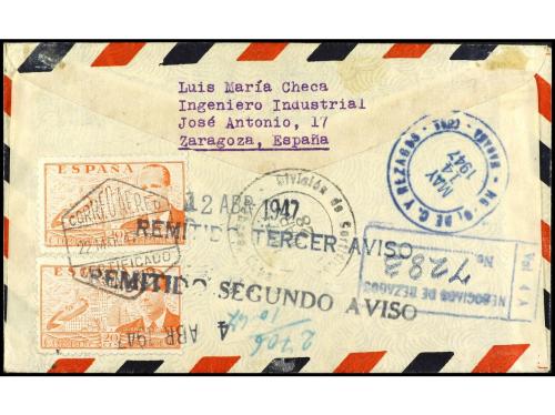 ✉ ESPAÑA. Ed. 940 (2), 943 (3). 1947. MADRID a HABANA. 20 ct