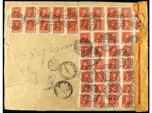 ✉ ESPAÑA. 1938. SEVILLA a BUENOS AIRES. 10 pts. azul (6) y 3