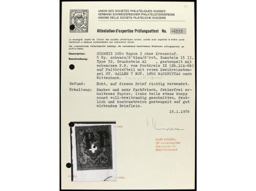 ✉ SUIZA. Yv. 14, Zu. 15II. 1850. Envuelta a WITTENBACH. 5 Rp