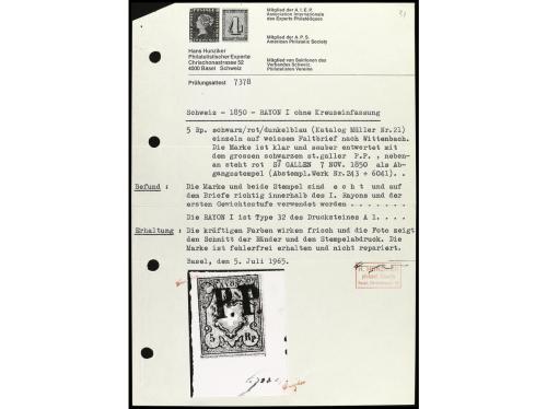 ✉ SUIZA. Yv. 14, Zu. 15II. 1850. Envuelta a WITTENBACH. 5 Rp