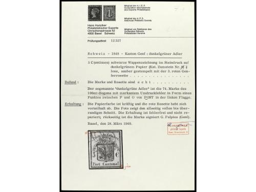° SUIZA. Yv. 3A, Zu. 6. 5 c. verde oscuro "águila grande". G