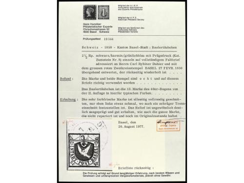 ✉ SUIZA. Yv. 7, Zu. 8. 1850. Envuelta circulada a DAHIER. 2 