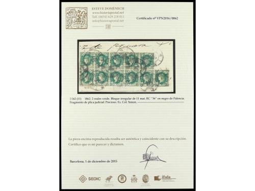 Δ ESPAÑA. Ed. 62 (11). 2 reales verde. Bloque irregular de 1