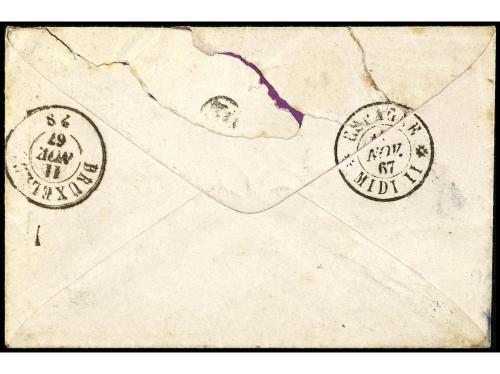 ✉ ESPAÑA. Ed. 92. 1867. SAN SEBASTIÁN a BRUSELAS. 20 cts. li