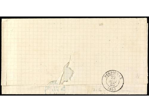 ✉ ESPAÑA. Ed. 59FP. 1863. 12 cuartos azul FALSO POSTAL (Grau