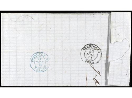 ✉ ESPAÑA. Ed. 59FP. 1863. 12 cuartos azul FALSO POSTAL (Grau