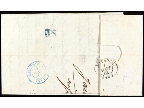 ✉ ESPAÑA. Ed. 59FP. 1863. 12 cuartos azul FALSO POSTAL (Grau