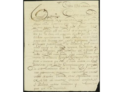 ✉ GUATEMALA. 1774. CÁDIZ a HERMITA (Asentamiento en la colin